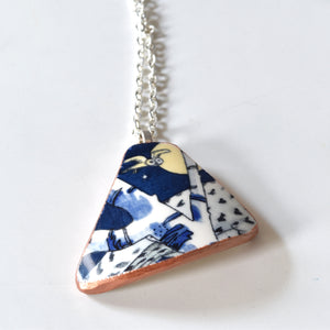 Broken China Jewelry Necklace  - Blue Owl