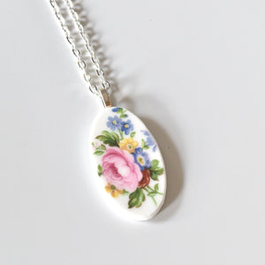 Broken China Jewelry Necklace  - Pink Flower