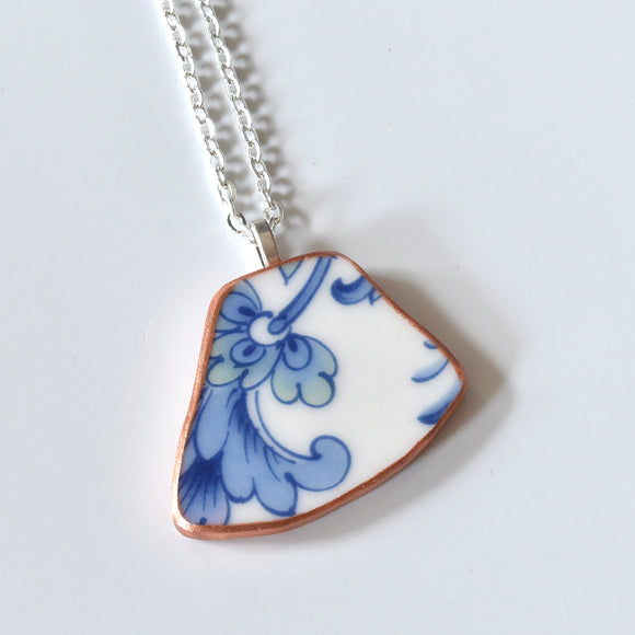 Broken China Jewelry Shard Necklace  - Blue and White