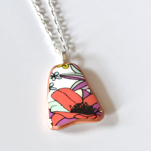 Broken China Jewelry Shard Necklace  - Modern Pink Flower