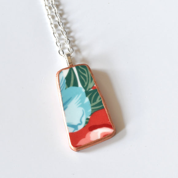 Broken China Jewelry Shard Necklace  - Blue Red