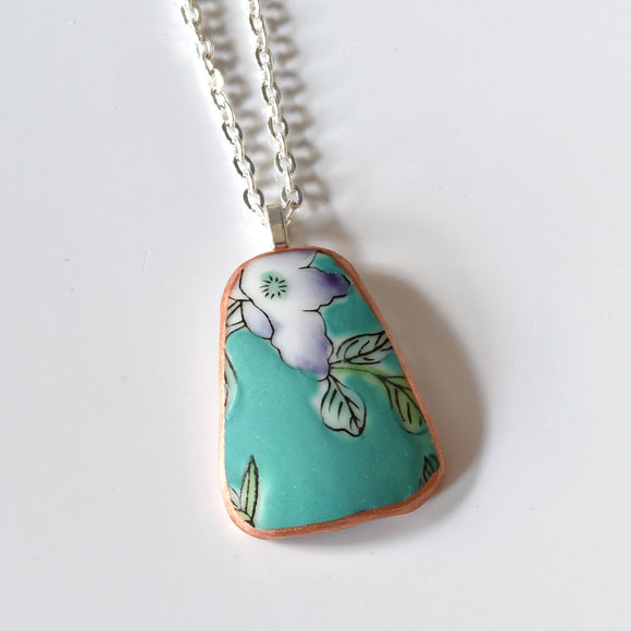 Broken China Jewelry Shard Necklace  - Turquoise Japanese Bowl