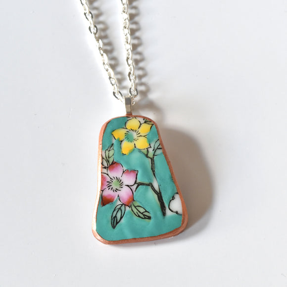 Broken China Jewelry Shard Necklace  - Turquoise Japanese Bowl