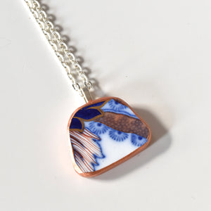 Broken China Jewelry Shard Necklace  - Blue and Red