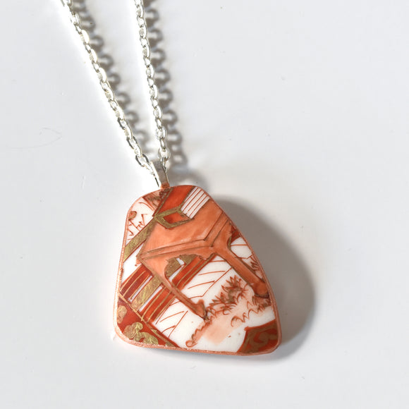 Broken China Jewelry Shard Necklace  - Orange Gold