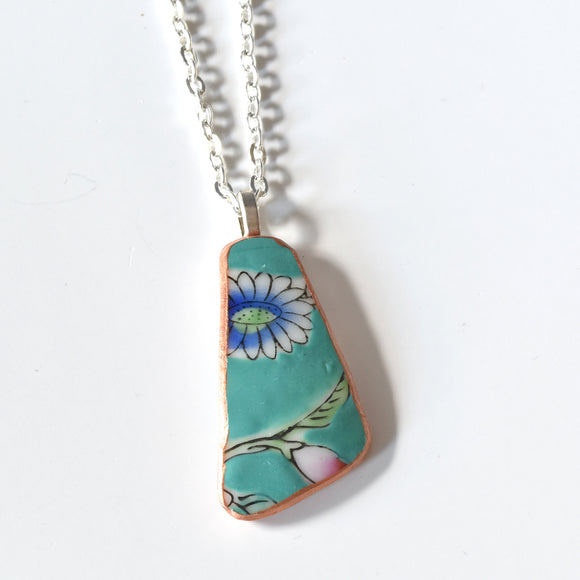 Broken China Jewelry Shard Necklace  - Turquoise Japanese Bowl