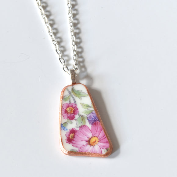 Broken China Jewelry Shard Necklace  - Pink Floral