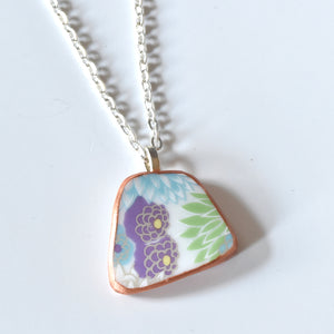 Broken China Jewelry Shard Necklace  - Modern Purple Green