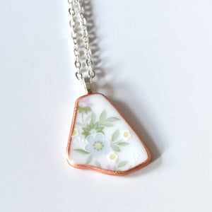 Broken China Jewelry Shard Necklace  - Green Blue Floral