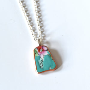 Broken China Jewelry Shard Necklace  - Turquoise Japanese Bowl