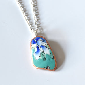 Broken China Jewelry Shard Necklace  - Turquoise Japanese Bowl