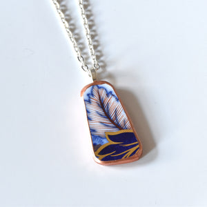 Broken China Jewelry Shard Necklace  - Blue and Red Amherst Japan