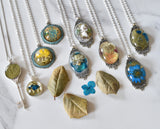 Resin necklace - Holly Leaf and Dried Flower - to Benefit Special Olympics