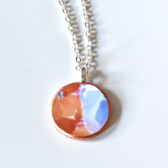 Broken China Jewelry Circle Necklace  - Orange and Purple