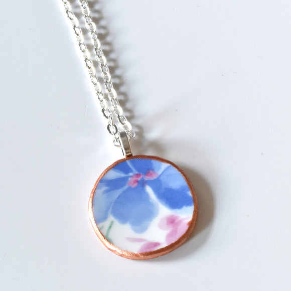 Broken China Jewelry Circle Necklace  - Periwinkle