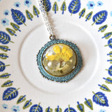 Resin necklace - Holly Leaf and Dried Flower - to Benefit Special Olympics