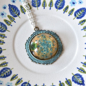 Resin necklace - Holly Leaf and Dried Flower - to Benefit Special Olympics