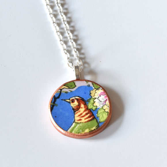 Broken China Jewelry Circle Necklace  - Bird