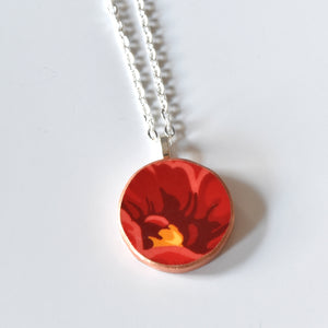 Broken China Jewelry Circle Necklace  - Red Flower