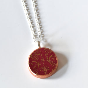 Broken China Jewelry Circle Necklace  - Red Gold