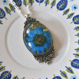 Resin necklace - Holly Leaf and Dried Flower  Oval Necklace - to Benefit Special Olympics