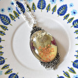 Resin necklace - Holly Leaf and Dried Flower  Oval Necklace - to Benefit Special Olympics