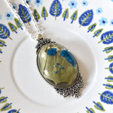 Resin necklace - Holly Leaf and Dried Flower  Oval Necklace - to Benefit Special Olympics