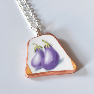 Broken China Jewelry Shard Necklace  - Eggplant