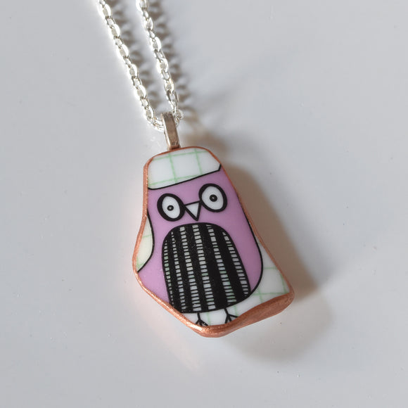 Broken China Jewelry Shard Necklace  - Owl