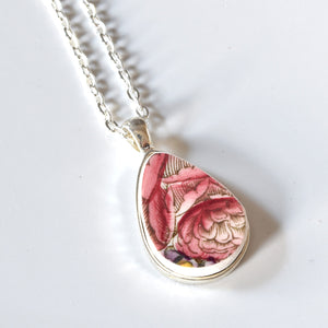 Broken China Jewelry Shard Necklace  - Rose Teardrop