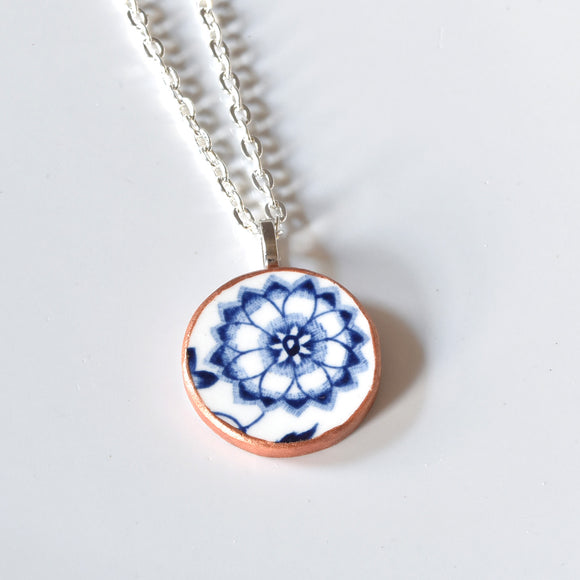 Broken China Jewelry Shard Necklace  - Blue Onion Circle