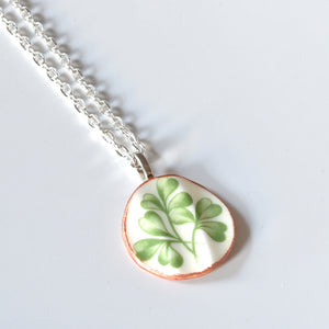 Broken China Jewelry Shard Necklace  - Circle Shamrock