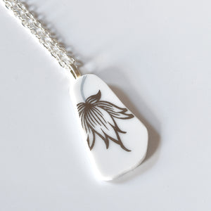 Broken China Jewelry Shard Necklace  - Silver and White