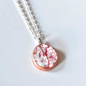 Broken China Jewelry Shard Necklace  - Red and White Circle