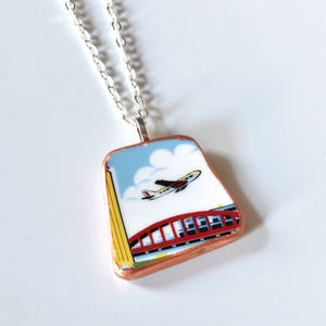 Broken China Jewelry Shard Necklace  - Airplane