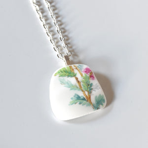 Broken China Jewelry Shard Necklace  - Pink floral