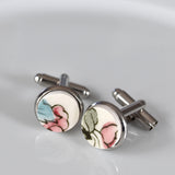 Broken China Silver Plated Cufflinks - Red and Blue