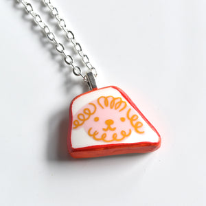 Broken China Jewelry Necklace  - Pink Dog Red Frame