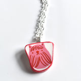Broken China Jewelry Necklace  - Pink Dog Red Frame