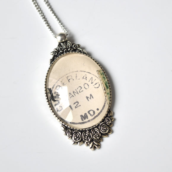 Recycled Vintage Postcard Necklace - Cumberland