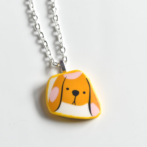 Broken China Jewelry Necklace  - Dog Yellow Frame