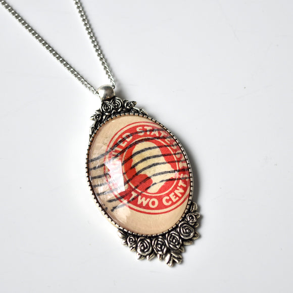 Recycled Vintage Postcard Necklace - United States Two Cents