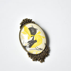 Recycled Vintage Postcard Brooch - Bird in a Bonnet