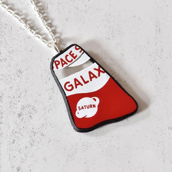 Broken Galaxy Spaceman Pendant on Chain - Red