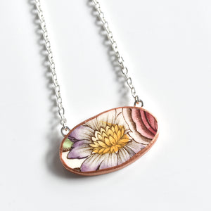 Broken China Jewelry Necklace  - Floral Oval
