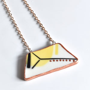 Broken China Jewelry Pendant - Yellow Black and White