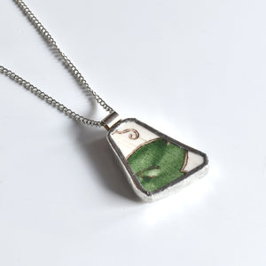 Broken China Jewelry Necklace - Green Leaf