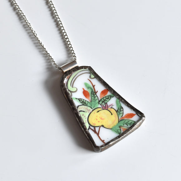 Broken China Jewelry Necklace - Green and Yellow