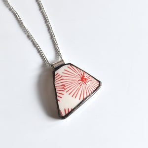 Broken China Jewelry Necklace - Red and White