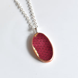 Broken China Jewelry Necklace - Red Oval